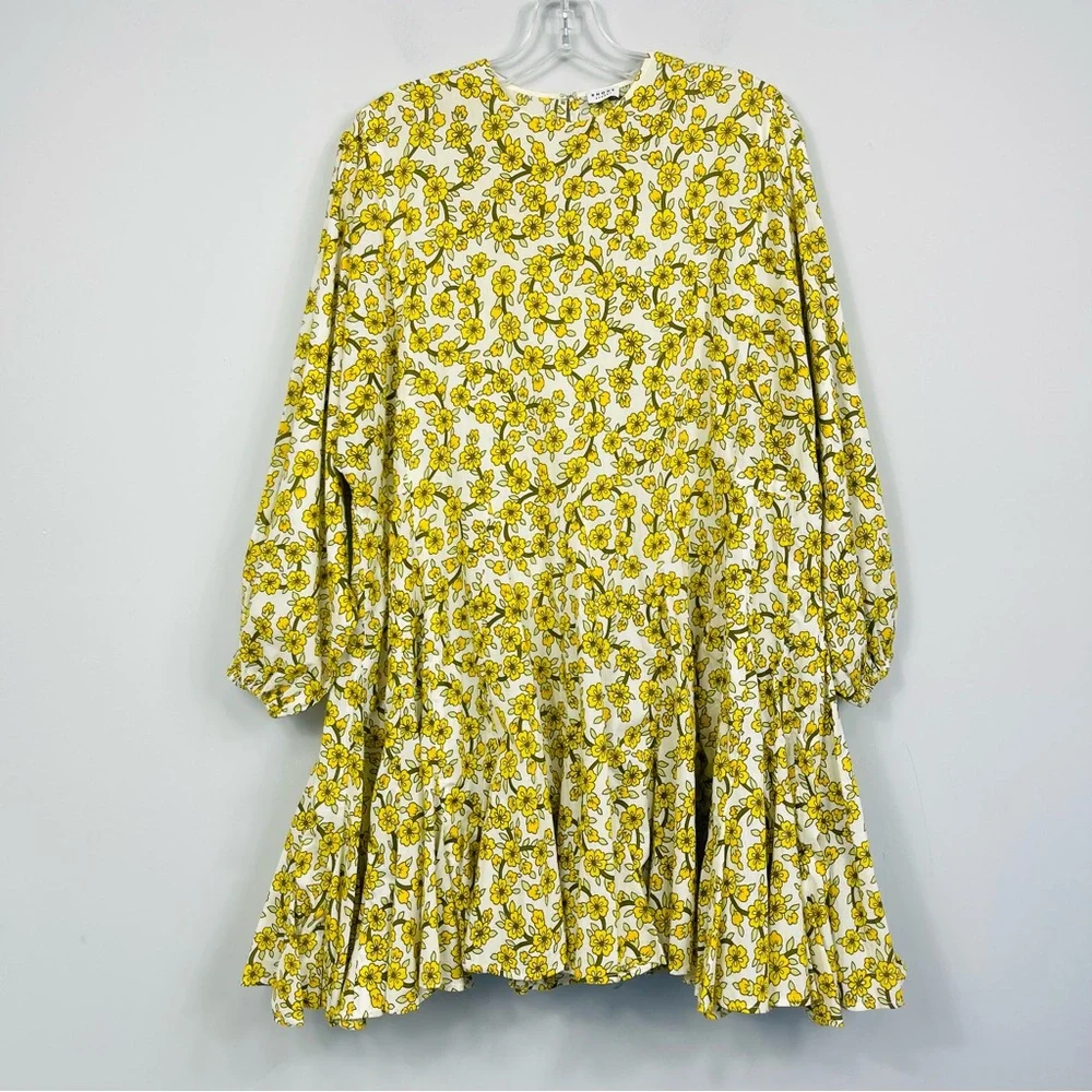 Rhode Resort Ella Yellow Floral Print Cotton Poplin Mini Dress M Boho No Belt - Picture 5 of 14